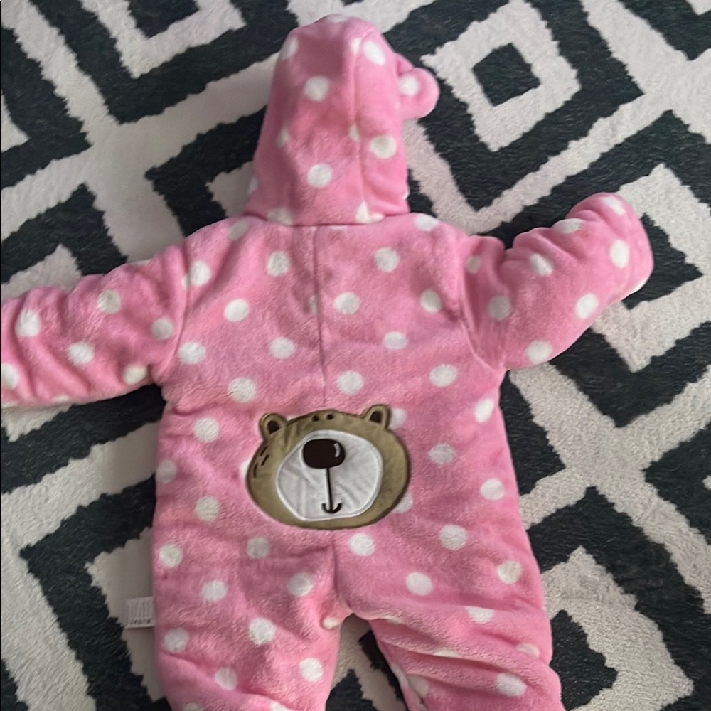 Pink Polka Dot Bear Hooded Onesie - Picture 4 of 5